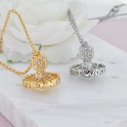 Necklace Designer vivieene viviane westwood Luxury Hip Hop Jewlery Paisleyorb Large Full Diamond Three Dimensional Letter Glass Bead Necklace High Version