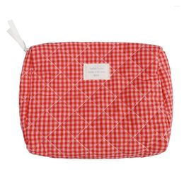 Cosmetic Bags Makeup Brushes Storage Bag Women Plaid Large Capacity CottonCute Organiser Pouch Travel Toiletry Practical