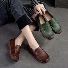 Casual Shoes Johnature Spring Autumn 2024 Retro Women Genuine Leather Flats Handmade Shallow Soft Sole Round Toe Loafers