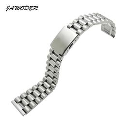 JAWODER Watchband 16 18 20 22mm Pure Solid Stainless Steel Polishing Brushed Watch Band Strap Deployment Buckle Bracelets283G