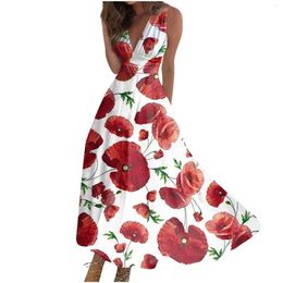 Casual Dresses Women'S Long Dress Maxi Swing A Line Floral Fashion Streetwear Print Sleeveless V Neck 2024