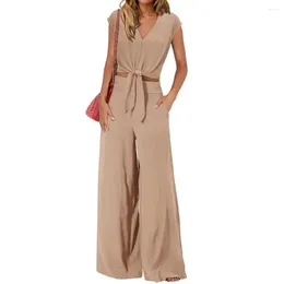 Women's Two Piece Pants Women Casual Suit V-neck Crop Top Wide Leg Set V Neck Lace-up Short Sleeve High Elastic