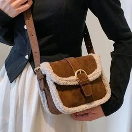 Shoulder Bags Faux Suede Fleece Lamb Wool Spliced Crossbody Bag Frosted Retro Small Square Simple Fashion Women Handbags