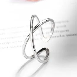 Wedding Rings Korean Vintage Cross Ring INS Style Design Silver Color Opening Adjustable Finger Accessories