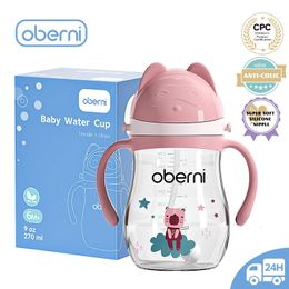 Oberni 270ml Tritan Kindergarten Baby Water Cup Leak Proof Gravity Ball Cute Bottle For School 240322