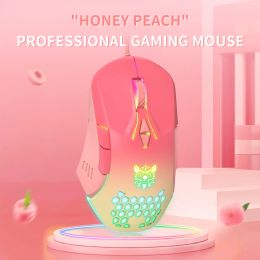 Mice USB Wired Gaming Mouse Pink Ergonomic Honeycomb Gamer Mice LED Optical RGB Backlit Mouse For Computer PC Laptop Adjustable DPI