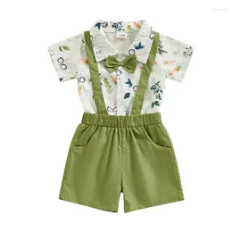 Clothing Sets Easter Baby Boy Gentleman Outfit Lapel Neck Short Sleeve Rabbit Print Romper Suspender Shorts Infant 2 Piece