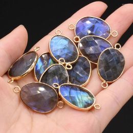 Charms Natural Semi-precious Stones Flash Labradorite Connector Gilded Edge DIY For Jewellery Making Necklaces Accessories Gift Women