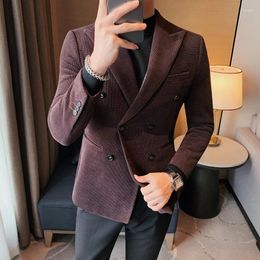 Men's Suits 2024 Double-Breasted Tuxedo British Male Blazer Suit Jacket Business Casual One Corduroy Men Regular Abrigo Hombre M-4XL