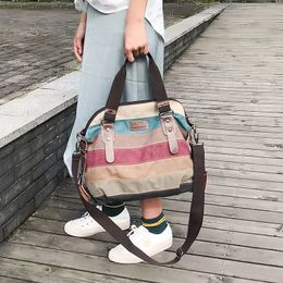 Women Shoulder Bags Satchel Stripe Canvas Handbag Retro Messenger Crossbody Bag Female Large Capacity Tote Bags Drop 240309