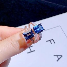 Cluster Rings All Natural Sterling Silver 925 Ladies London Blue Topaz Ring Color Super Bright Engagement Gift Boutique