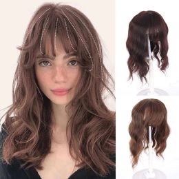 Piece Pageup Synthetic Wavy Wig With Bangs Hair Toppers Clip In Women Daily Party Nature Wig Black Brown Heat Resistant Fibre