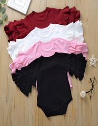 Baby Girls Candy Colour Rompers 4 Colours Petal Sleeve Lace Solid Ruffle Jumpsuit Kids Jumpsuit Girls Outfits 03T 046644605