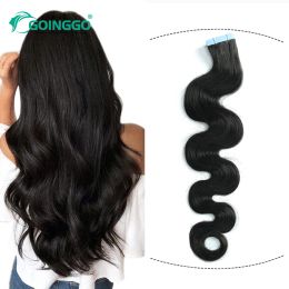 Extensions Goinggo Body Wave Human Hair Tape In Extentions Black Women Brazilian Hair Natural Black Colour 1B Natural Hair 20Pcs 40/50g