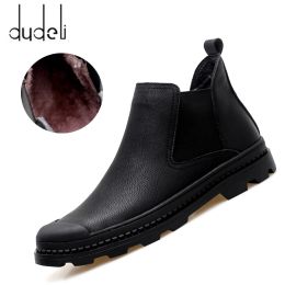 Boots Man Winter Chelsea Boots Fur Warm Male Leather Shoes Design Men's Dress Boots Men Genuine Leather Handmade Outdoor Casual Boots