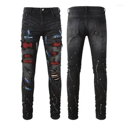 Men's Jeans Plus Size 40 High Street Cotton Luxury Red Diamond Black Denim Male Pants Elasticity Vintage Slim Fit Man Trousers
