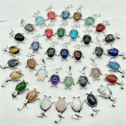 Natural Crystal Stone Penguin Pendant Lapis Amethyst Aventurine Rose Quartz Agate Charms Diy Necklaces Accessories LL