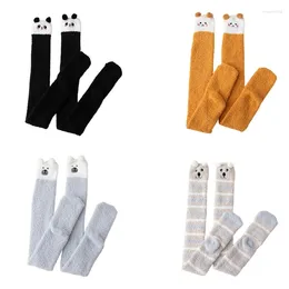 Women Socks Cartoon Thigh High Fuzzy Slipper Animal Embroidery 3D Ears Over Knee Long Stockings Winter Plush Warm