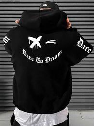 Men's Hoodies Sweatshirts Dare Go Dream Art Words Printed Male Street Fleece Clothing Mens Hip Hop Autumn Pullovers Streetwear New Q240322