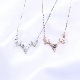 Pendants Fashionable And Minimalist Deer Antler Necklace For Women In 100 Languages. I Love You Projecting A Pure Silver