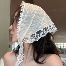 Korean Ins Lace Scarf Women Retro Triangle Band Strap Hair Bag Headscarf Hat Travel Photo Headband Turban Accessorie