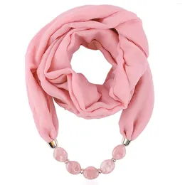 Scarves Women Fashion Necklace Pendant Scarf Solid Color Jewelry Shawl Resin Beads Bohemia Head Ethnic Style Soft