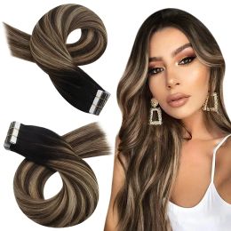 Wigs Wigs Moresoo Tape in Human Hair Brazilian Hair 20pcs 100% Natural Straight Remy Hair Black Brown Ombre Color Tape Hair