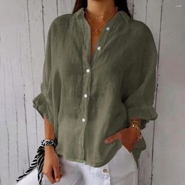 Active Shirts Women Vintage Harajuku Button Up Shirt Casual Long Sleeve Solid Cotton Linen Blouse Summer Loose Tops Tunic Blusas
