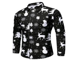 Men Shirt 5 Color Christmas Shirts Snowflakes Deer Printed Fashion Casual Clothes Party Blouse Long Sleeve Men039s9236965