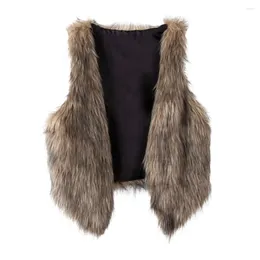 Women's Vests Ladies Vest Stylish Faux Leather Fur For Women V Neck Waistcoat With Fluffy Details Outerwear Fall Winter