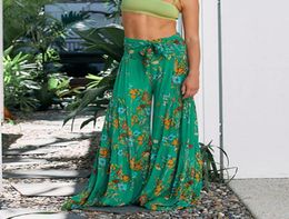 Women039s Pants Capris Women Floral Printing Loose Pleated Flared Palazzo Summer High Waist Wide Leg Boho Beach Trousers Casu6995803