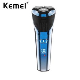 Electric Shavers Kemei rechargeable electric rotary shaver wet dry mens shaver with screen display IPX7 washable 2000mah large capacity battery 240322