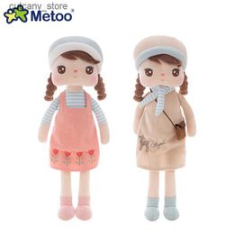 Stuffed Plush Animals Metoo Angela Doll With Braids and Morandi Sty Dress Girl Stuffed Soft Plush Toys for kids Appease Baby Birthday Christmas Gift L240322