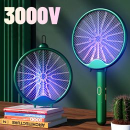 Zappers Fly Swatter Electric Racket Rechargeable Bug Zapper Racket Portable Foldable 2in1 Mosquito Killer Trap for Home Bedroom Patio