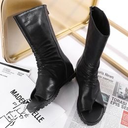 Boots New Women Boots Fashion Peep Toe Ladies Sandals Shoes Autumn Causal Soft Sole Black Females High Heel Booties Woman Shoes