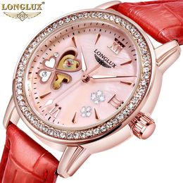 Longlue/longlux Fashion Love Hollow Fully Automatic Mechanical Genuine Leather Waterproof Women's Watch