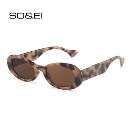 Sunglasses SO EI Ins Popular Fashion Small Oval Sunglasses Womens Retro Leopard Jelly Coloured Glasses Mens Trend Sunglasses Shadow UV400 J240322