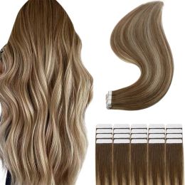 Extensions Tape In Hair Extensions 100% Remy Natural Human Hair Skin Weft Invisiable Seamless 6 60 6 Color Glue For Salon