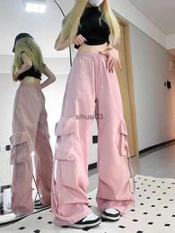 Womens Pants Capris Zoki Pink street clothing merchandise pants for womens loose fitting Harajuku Y2K straight Trousers American retro hiphop casual Bf wide leg pan