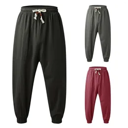 Men's Pants Drawstring Mid Waist Solid Loose Men Casual With Pockets Man Trousers Y2k Clothes Baggy Sweatpants Gym Work Pantalones