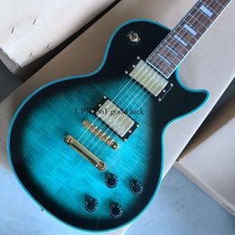 Customised Electric Guitar and Blue Body Binding Gold Accessories Free Shipping