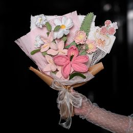 Handmade Crochet Artificial Flowers Bouquet For Her Girlfriend Wedding Valentine Love Gifts Ideas Crafts Decor 240308