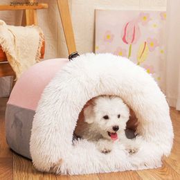 kennels pens Portable Dog Bed Long Plush Cat Nest Winter Dog House Small Dog Bed Anti slip Dog Bed Sleep Dog Nest Cat Accessories Y240322