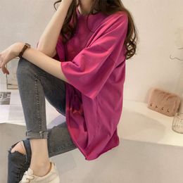 Large Size Summer Outfit New Candy Coloured Short Sleeved T-shirt for Women in South Korea Instagram Half Upper Garment Womens Clothing