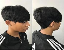 pixie cut wigs brazilian human hair straight short bob wig for women 150 remy machine made hair2804095