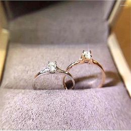 With Side Stones Thin Rhinestone 2 Colour Couple Ring Simple Fashion Rose Gold Silver Finger For Women Jewellery