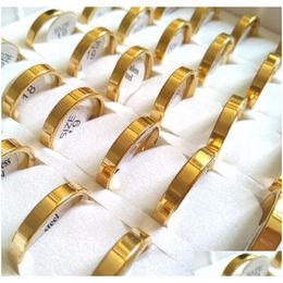 Rings Wholesale 50Pcs Gold 4Mm Band Quality 316L Stainless Steel Engagement Ring Lovers Gift Party Classic Jewellery Drop Deli Dhgarden Dhw3H