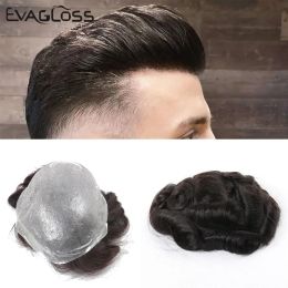 Toupees Toupees Toupees EVAGLOSS Male Human Hair 0.030.04mm Full PU Mens Toupee Hair Unit Full Pu Replacement System Man