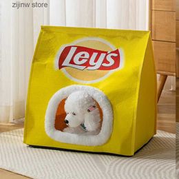 Cat Beds Furniture New creative potato chip bag deep sleep cat bed foldable detachable washable pet bed mini dog mat bag cave cat bed Y240322