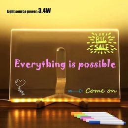 Decorative Figurines LED Note Board With 7 Colourful Pens Light Up Dry Erase Erasable Neon Sign Clear Writing For Office School Home